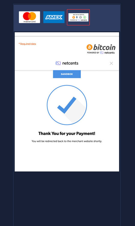 Deposit using Bitcoin powered by netcents