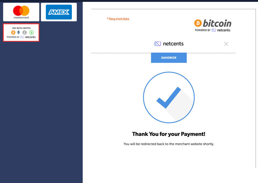 Deposit using Bitcoin powered by netcents