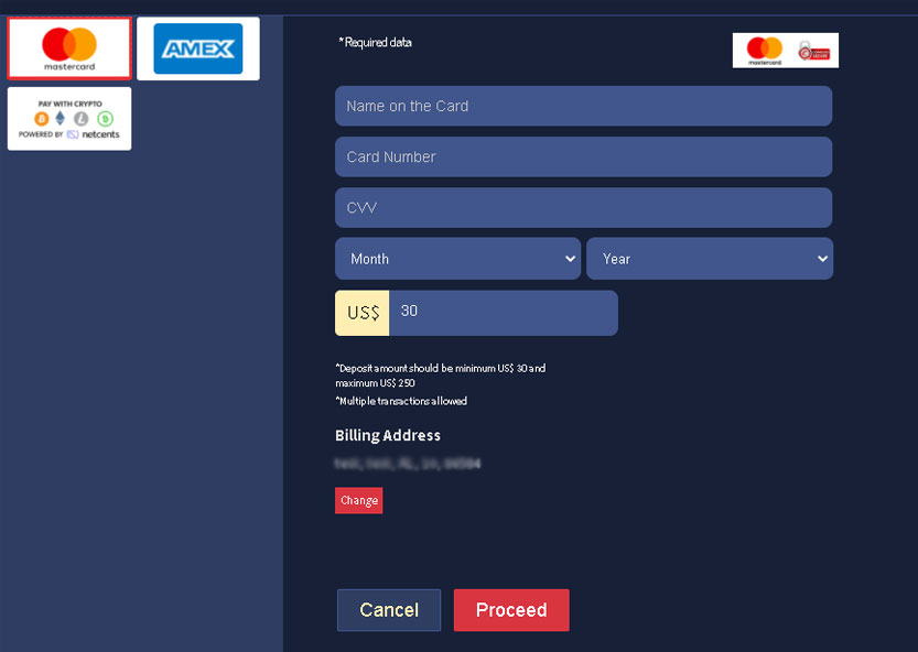 Deposit using Master Card