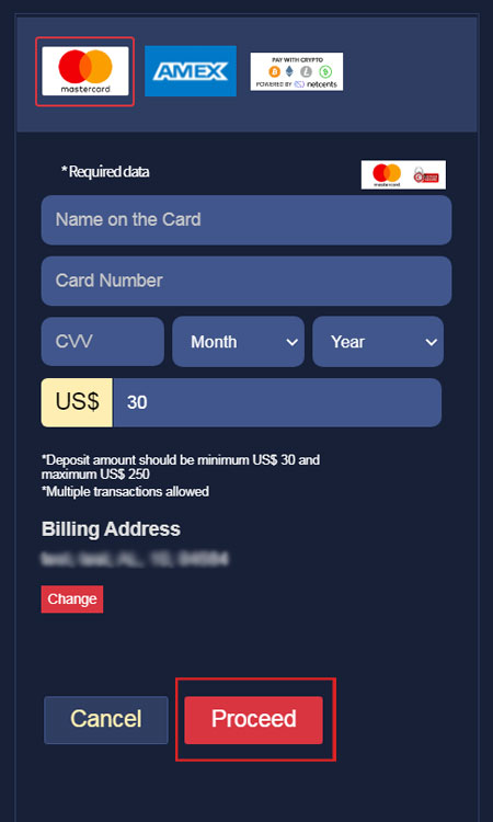 Deposit using Master Card